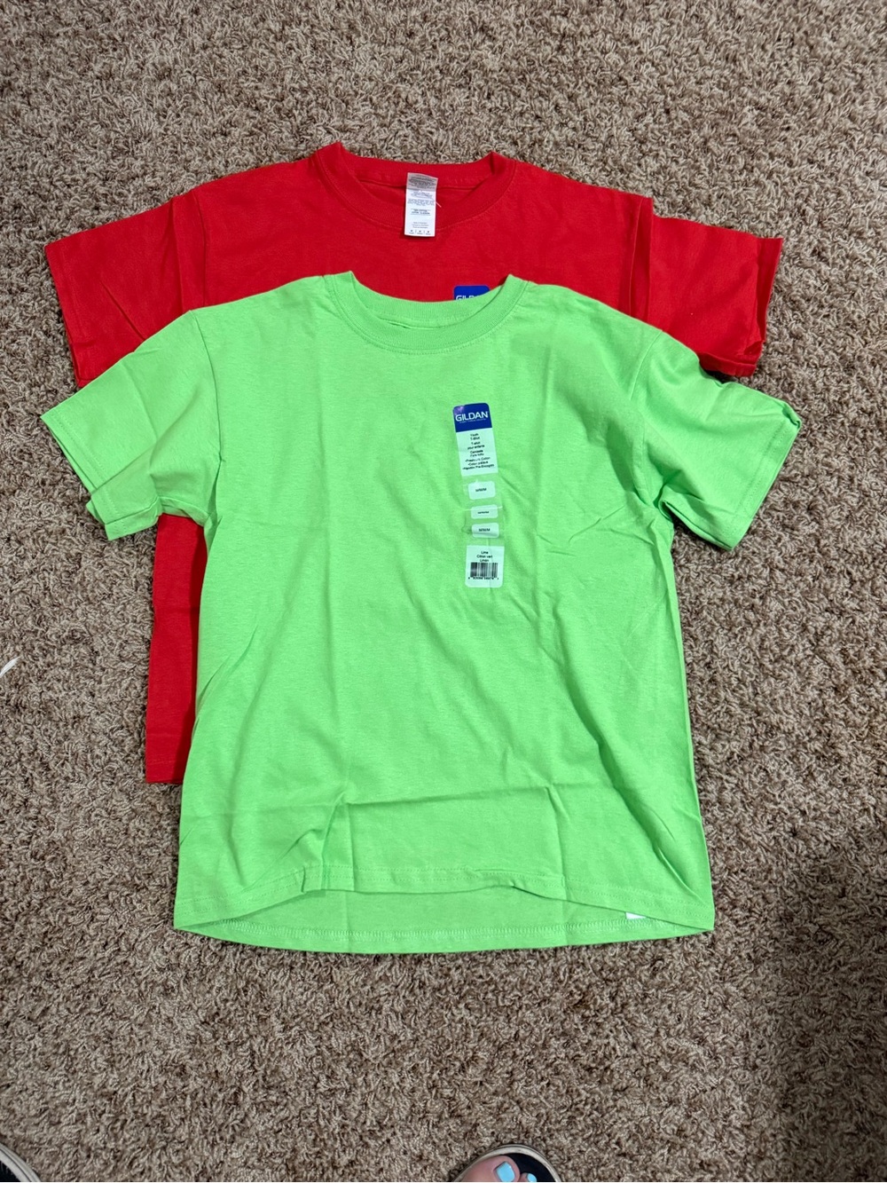 Gildan Kids Neon Green and Red Short Sleeve Tees